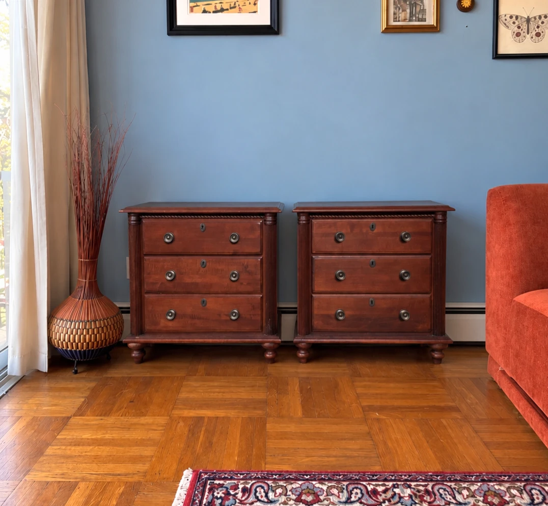 Vintage Pair of Mahogany 3-Drawer Nightstands  (Price for Pair)