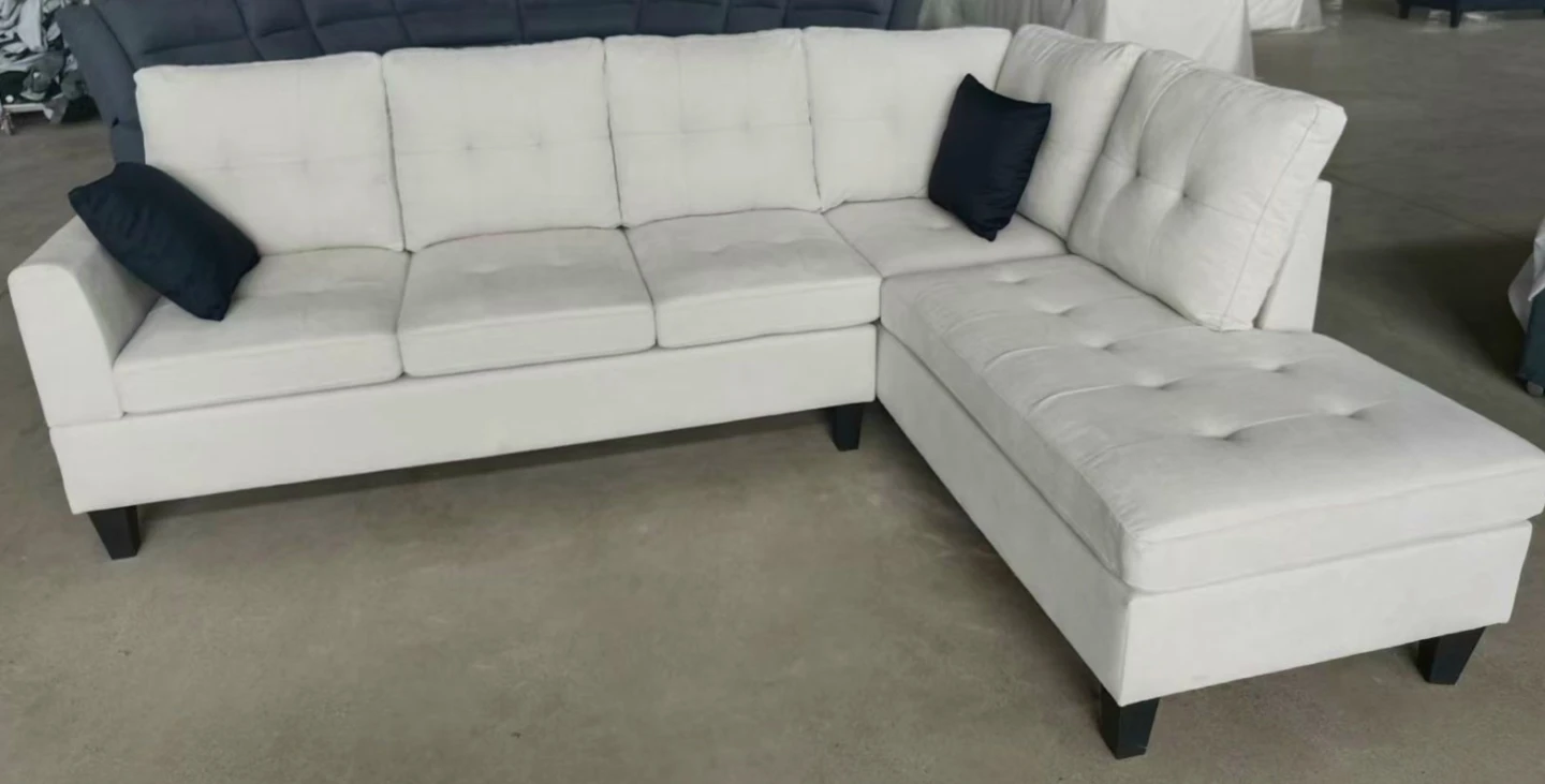 White L-Shaped Sectional Sofa with Chaise