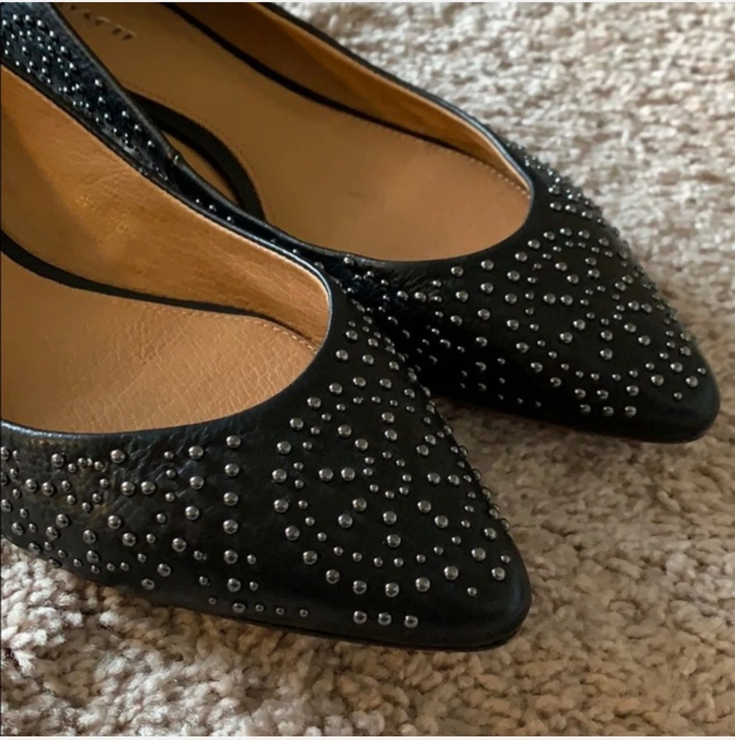 Coach Black Leather Studded Pointed-Toe Flats – US 10 - photo 3