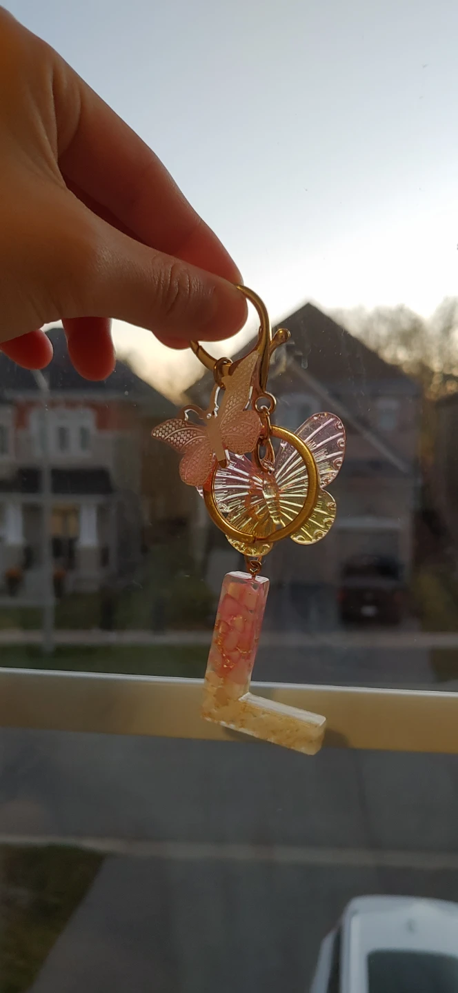 Letter L Butterfly Resin Keychain