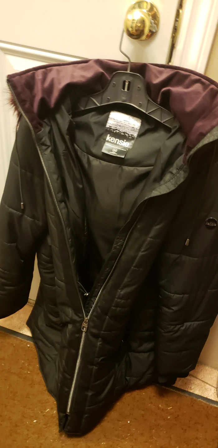 Kensie Black Winter Jacket with Faux Fur Hood
