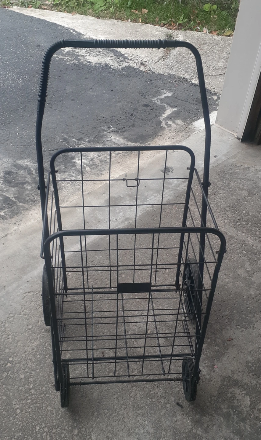 Black Metal Shopping Utility Cart with four working wheels. - photo 3