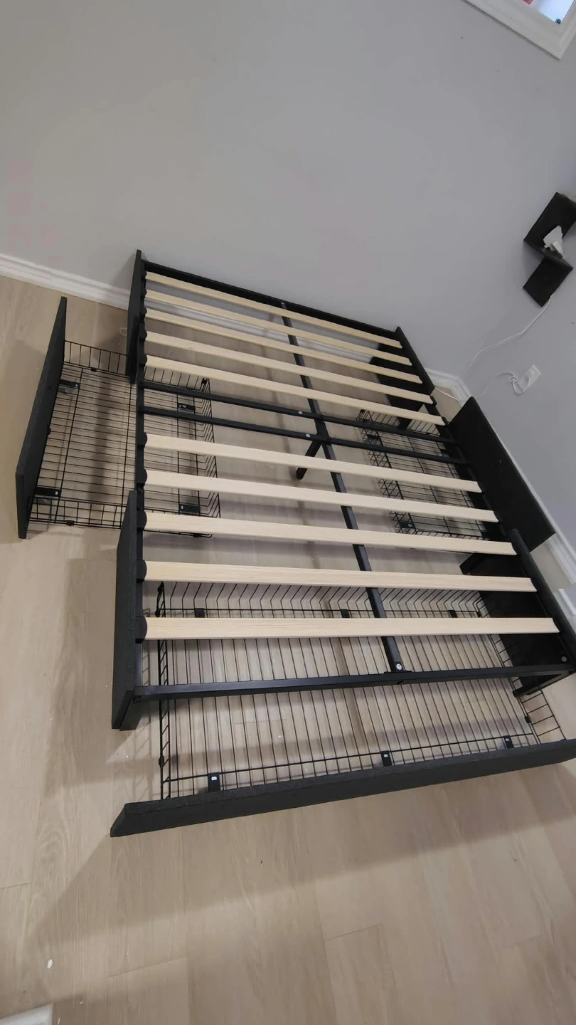 Full size Platform Bed Frame with 3 Storage Drawers disassembled