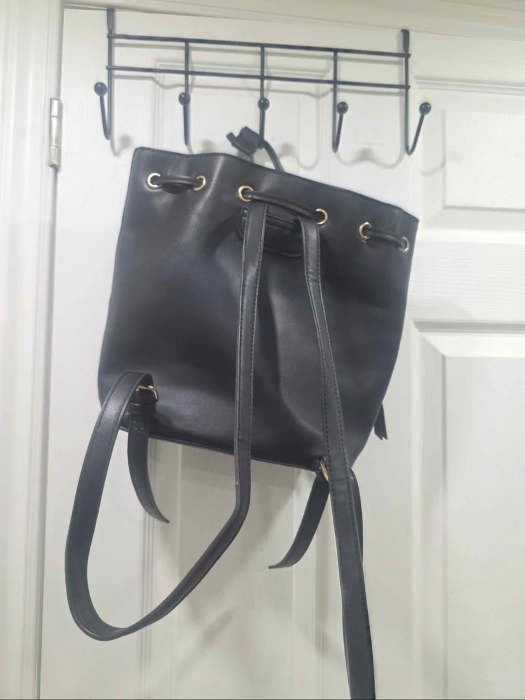 Black Faux Leather Convertible Backpack Purse - photo 2