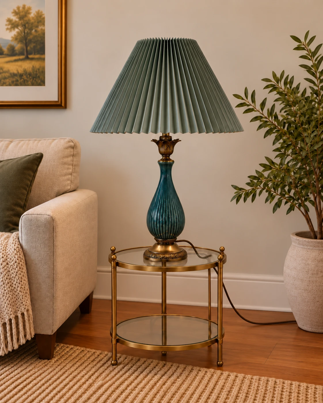 Elegant Green & Gold Vintage-Style Table Lamp