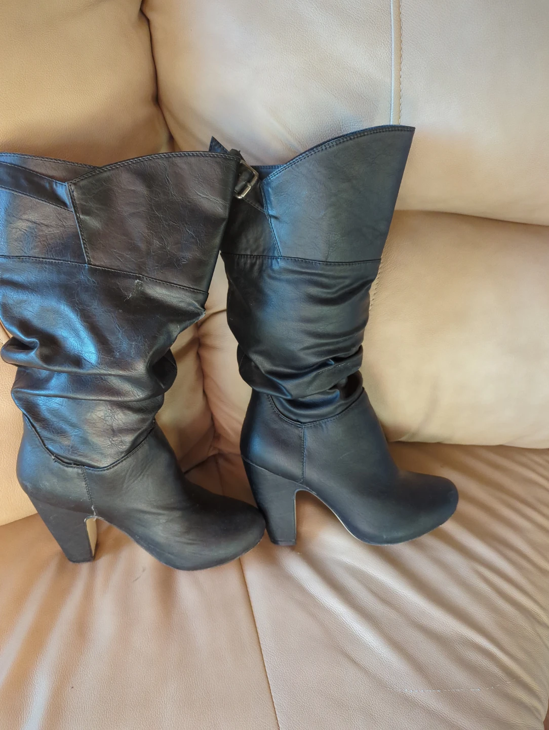 Steve Madden Black Heeled Slouch Leather Boots