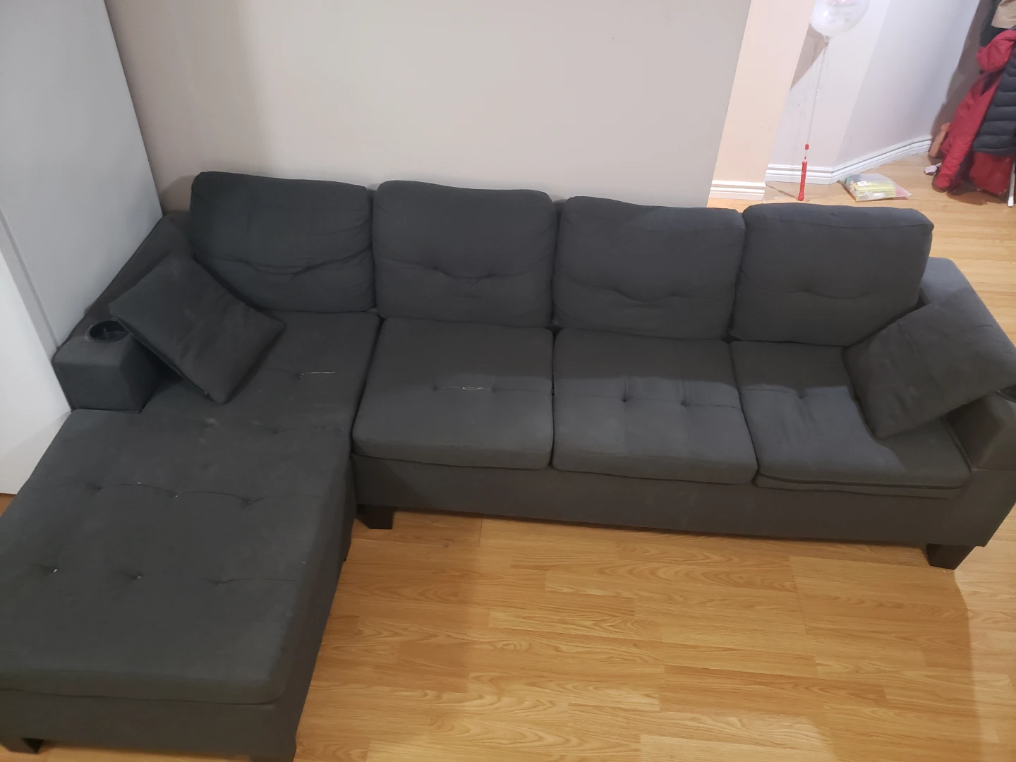 Free Dark Grey Sectional Sofa with Cup Holder