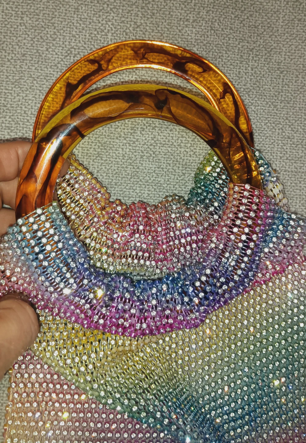 Rainbow Rhinestone Handbag with Tortoiseshell Handle 🌈 - photo 2