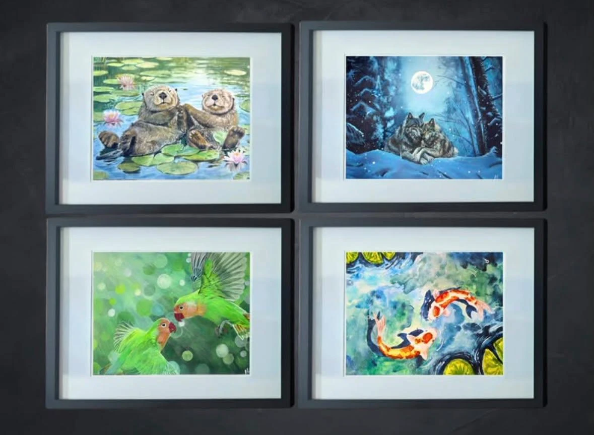 Companions Collection Paintings| Set of 4 | Glass Framed 11x14in