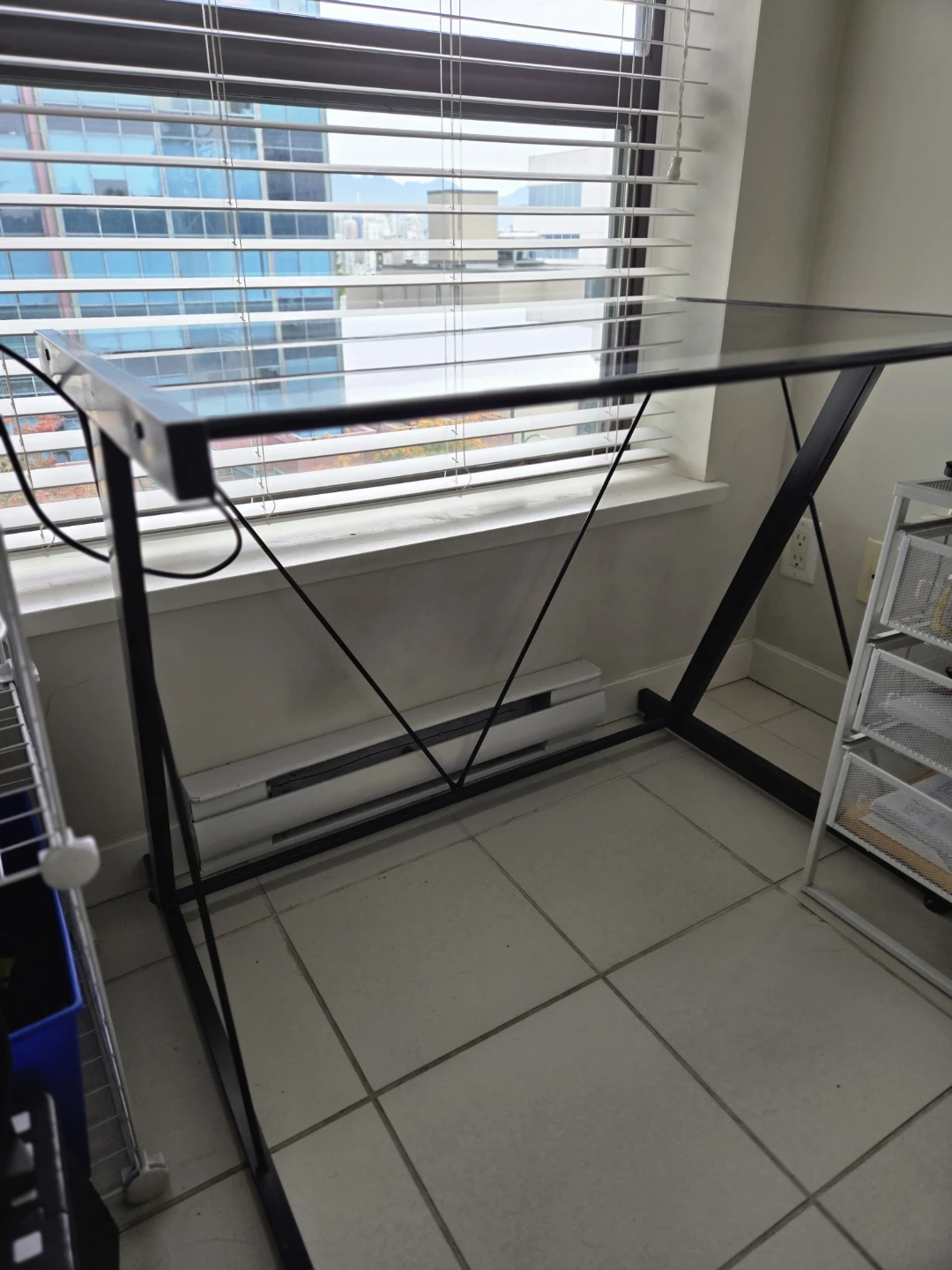 Glass top desk with black metal frame - PICKUP only