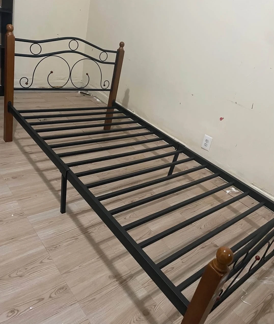Twin Size Metal and Wood Bed Frame