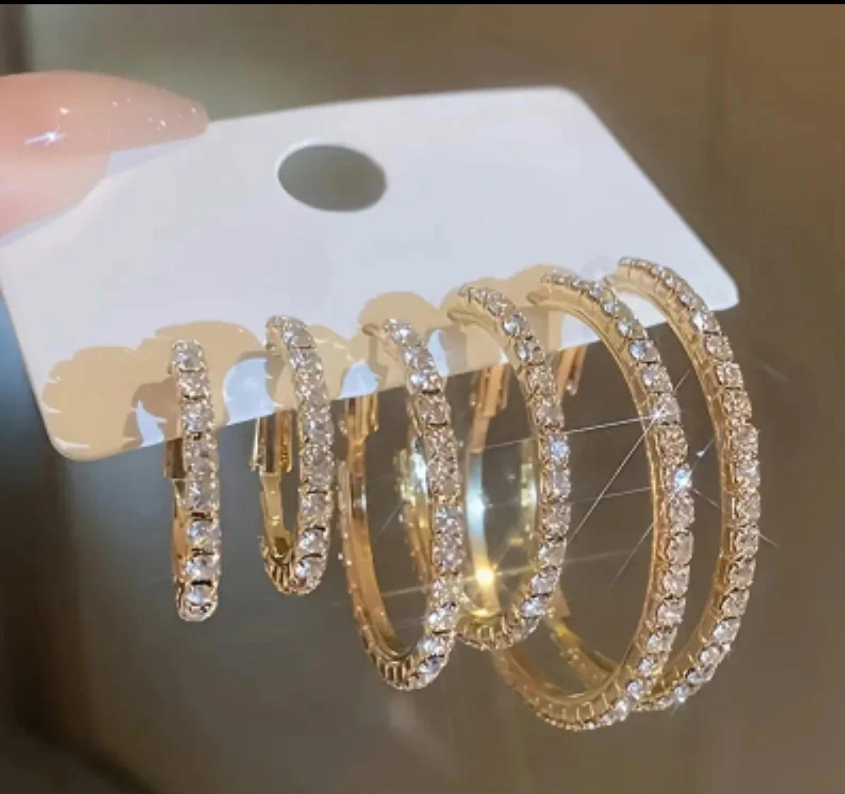 Set of 3 Crystal Hoop Earrings golden & silver colors available