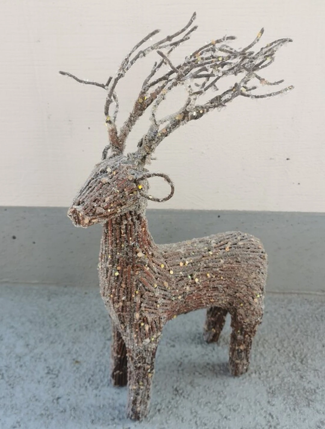 Rustic Fiber Reindeer Sculpture Woodland Christmas Decor 13" - photo 3