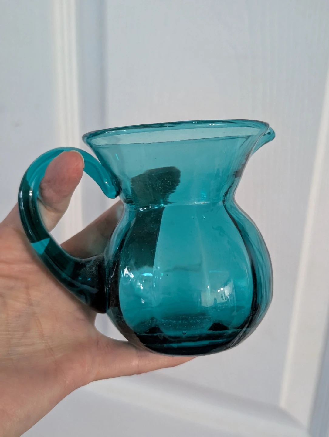 Small Blue Glass Creamer Pitcher. Vintage handmade - photo 2
