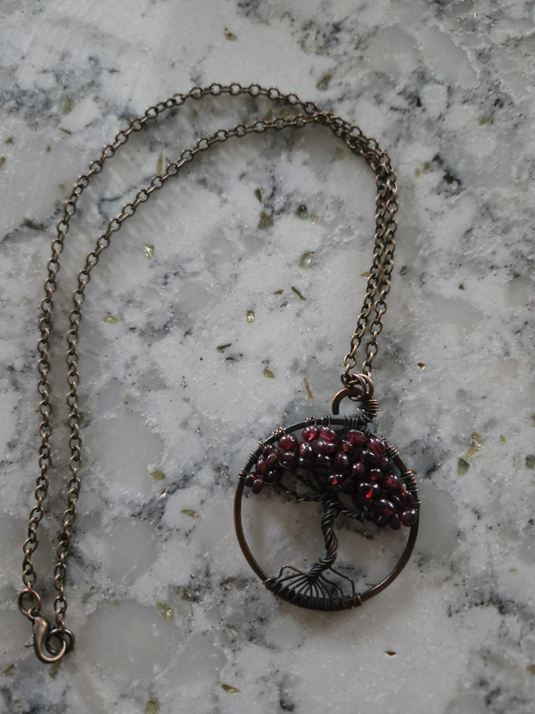 Wire Wrapped Copper Tree of Life Garnet Necklace