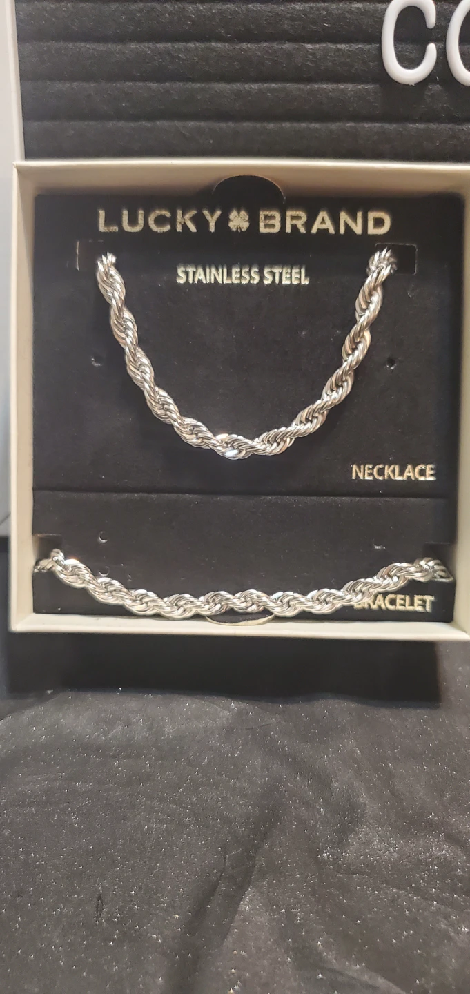 Lucky Brand Stainless Steel Necklace and Bracelet Set