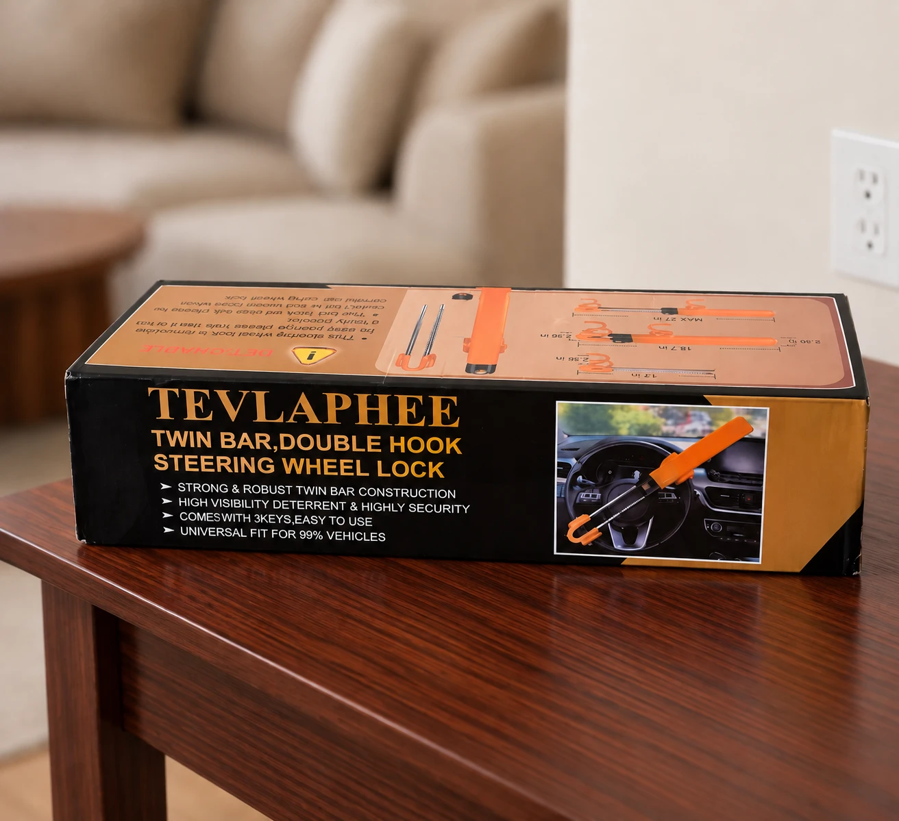 Tevlaphee Twin Bar Double Hook Steering Wheel Lock