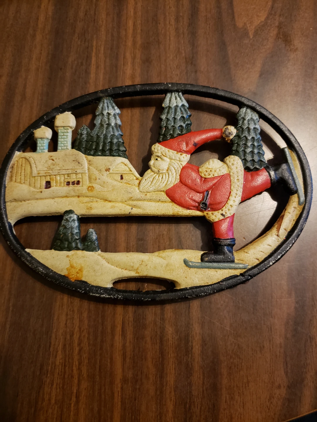 Vintage Cast Iron Santa Trivet