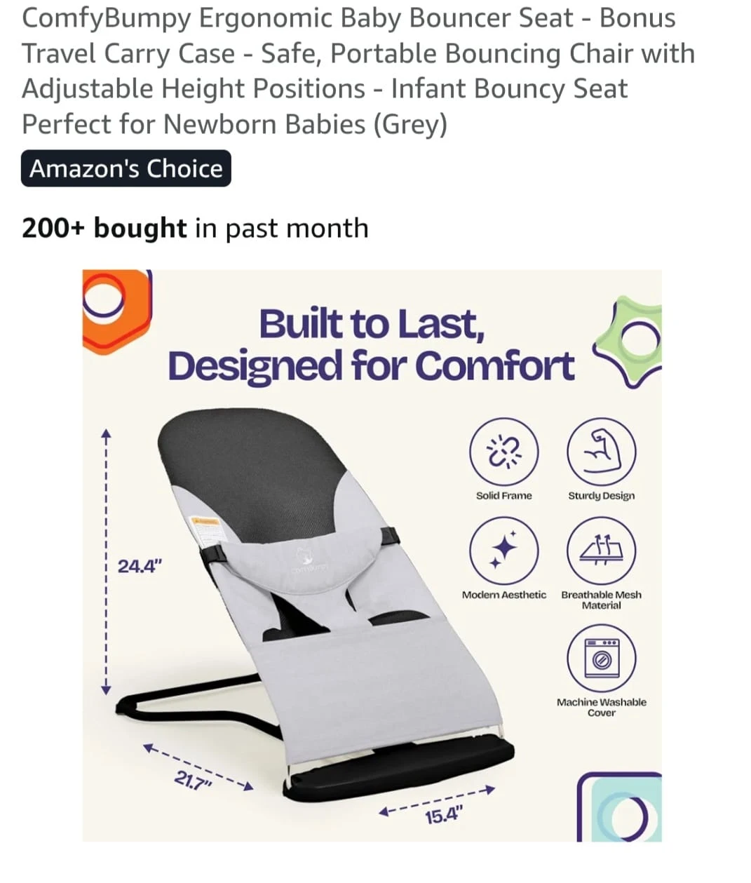 ComfyBumpy Ergonomic Baby Bouncer - Grey - photo 5