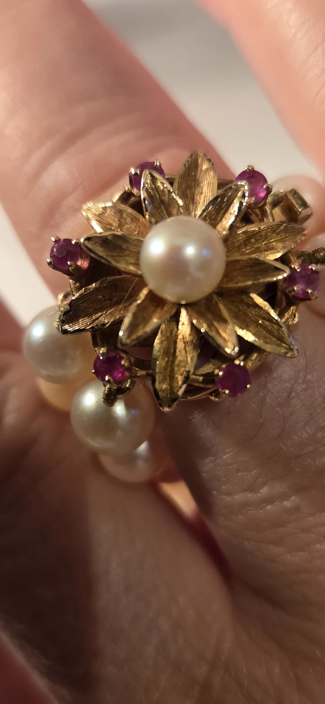 14K Gold Double Strand Pearl Necklace with Ruby Accent - photo 3