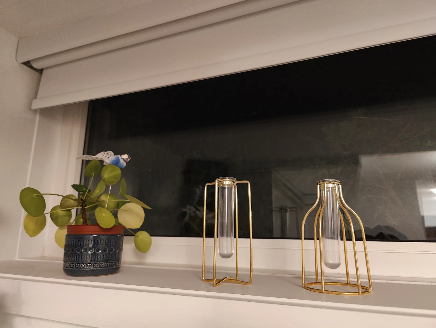 Set of Two Gold Metal and Glass Bud Vases - photo 2