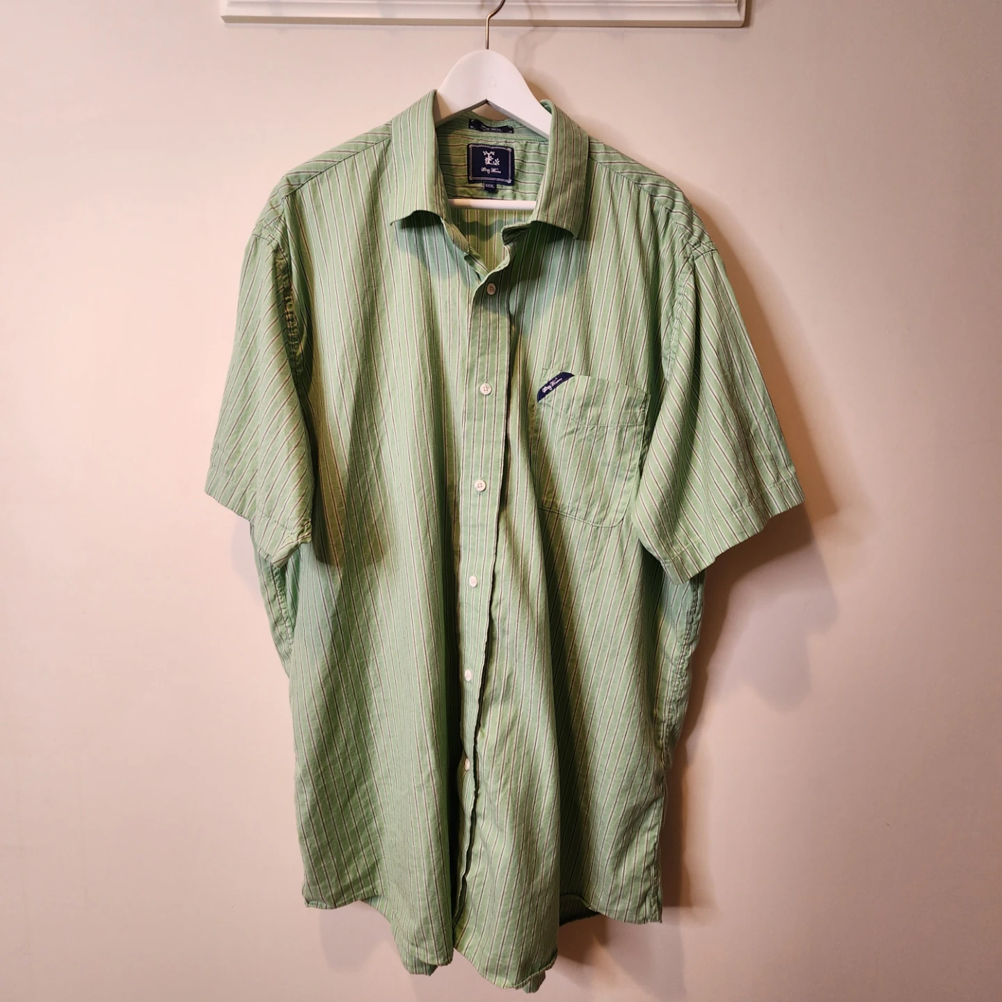 Lng Woven Green Striped Short Sleeve Shirt