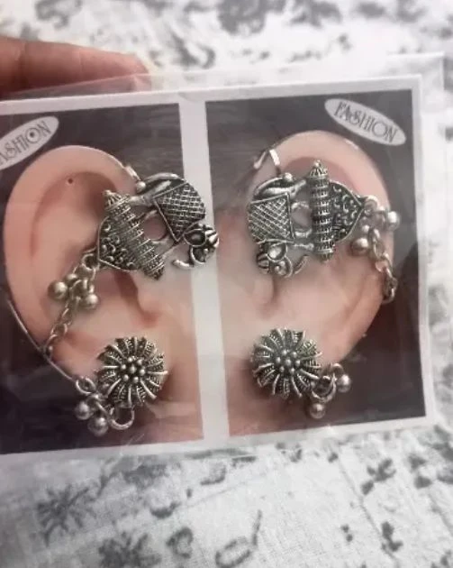 Oxidised Fashion Ear Cuff and Earring Set - photo 4