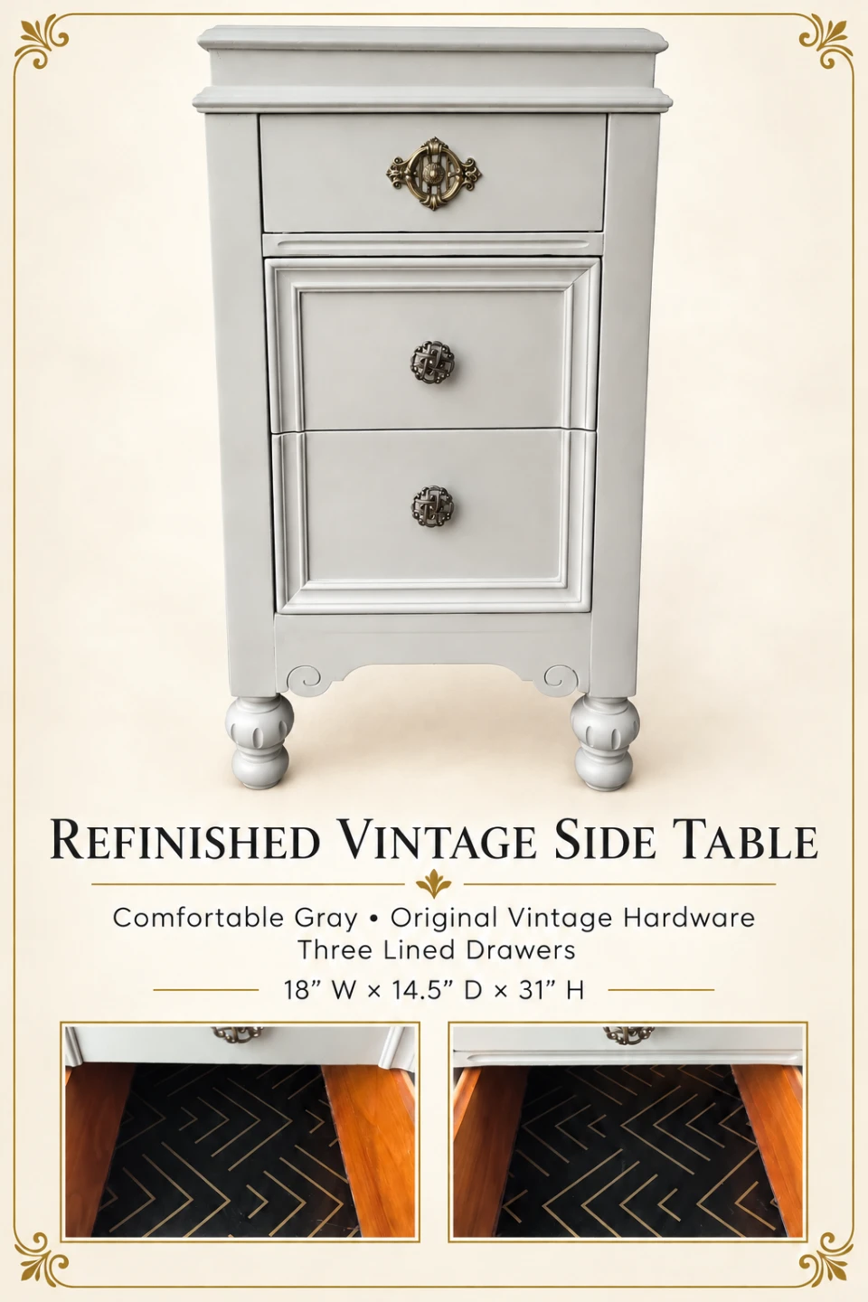 Vintage 3-Drawer Side Table / Nightstand