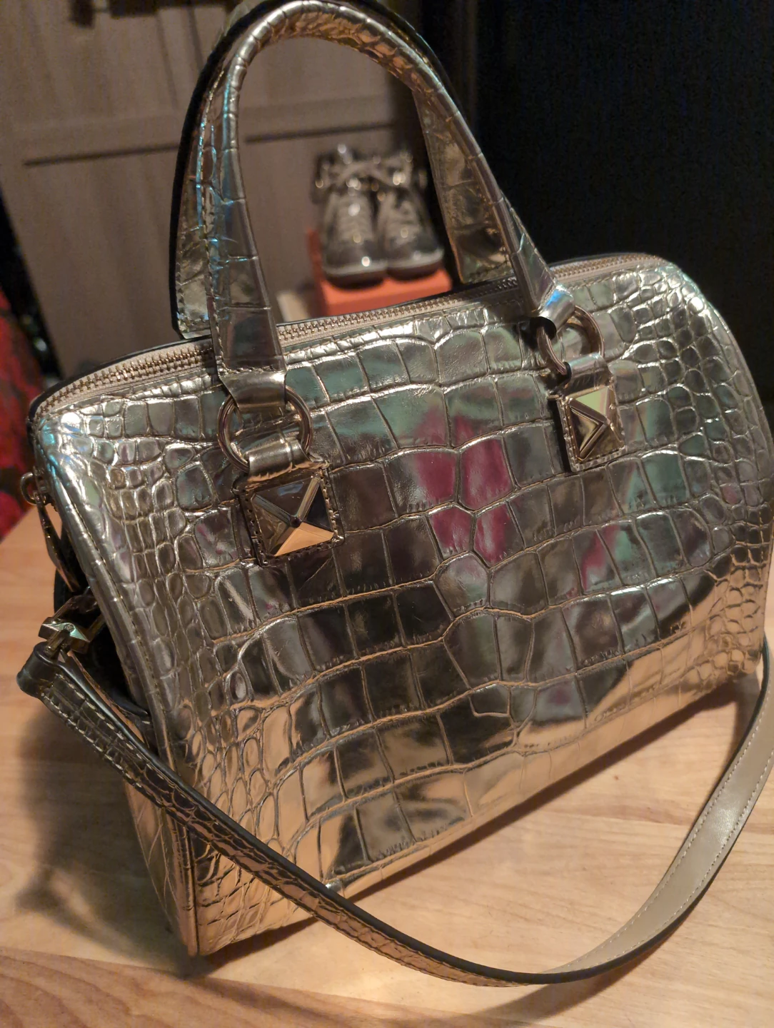 Michael Kors Metallic Gold Croc-Embossed LeatherSatchel - photo 2