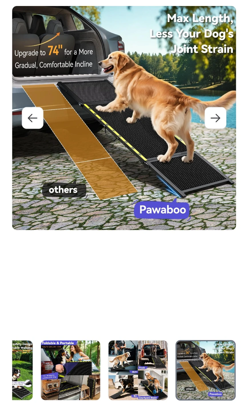 Pawaboo 74'' L & 20'' W Longest Dog Ramp for Car - Extra Wide