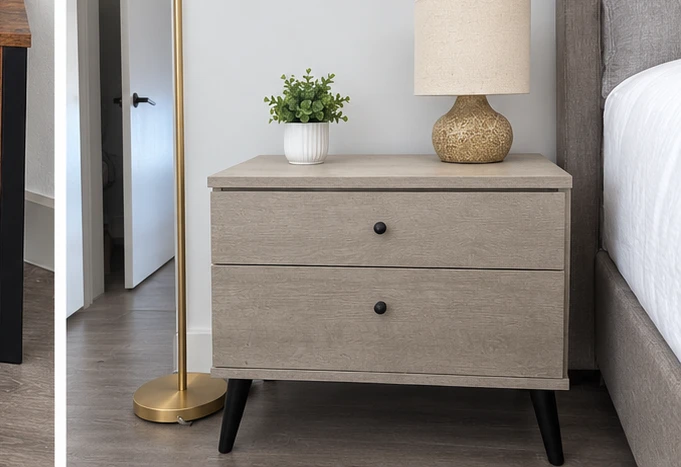 Two-Drawer Nightstand, Light Wood Grain