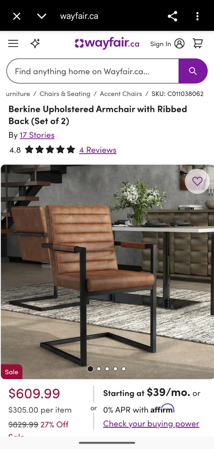 Berkine Upholstered Armchair (Set of 2) - photo 5