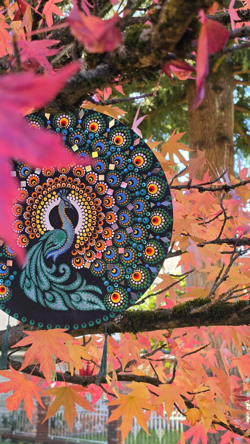 Hand-painted Peacock Mandala Wall Art