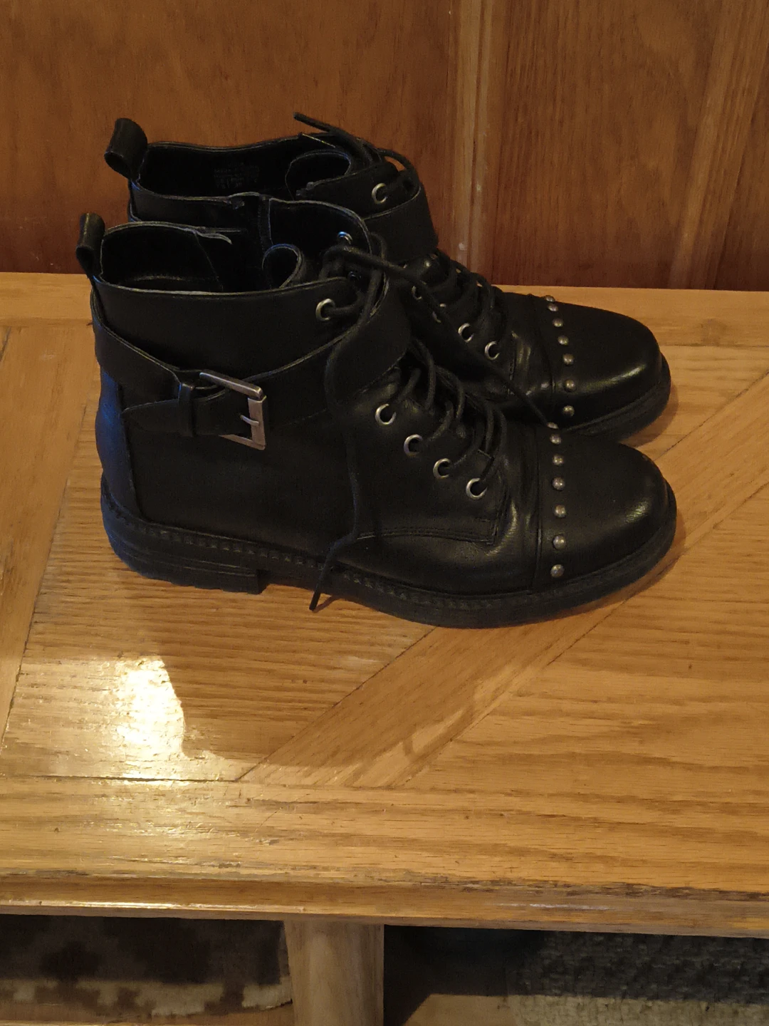 Black Studded Lace-Up Combat Boots - photo 2