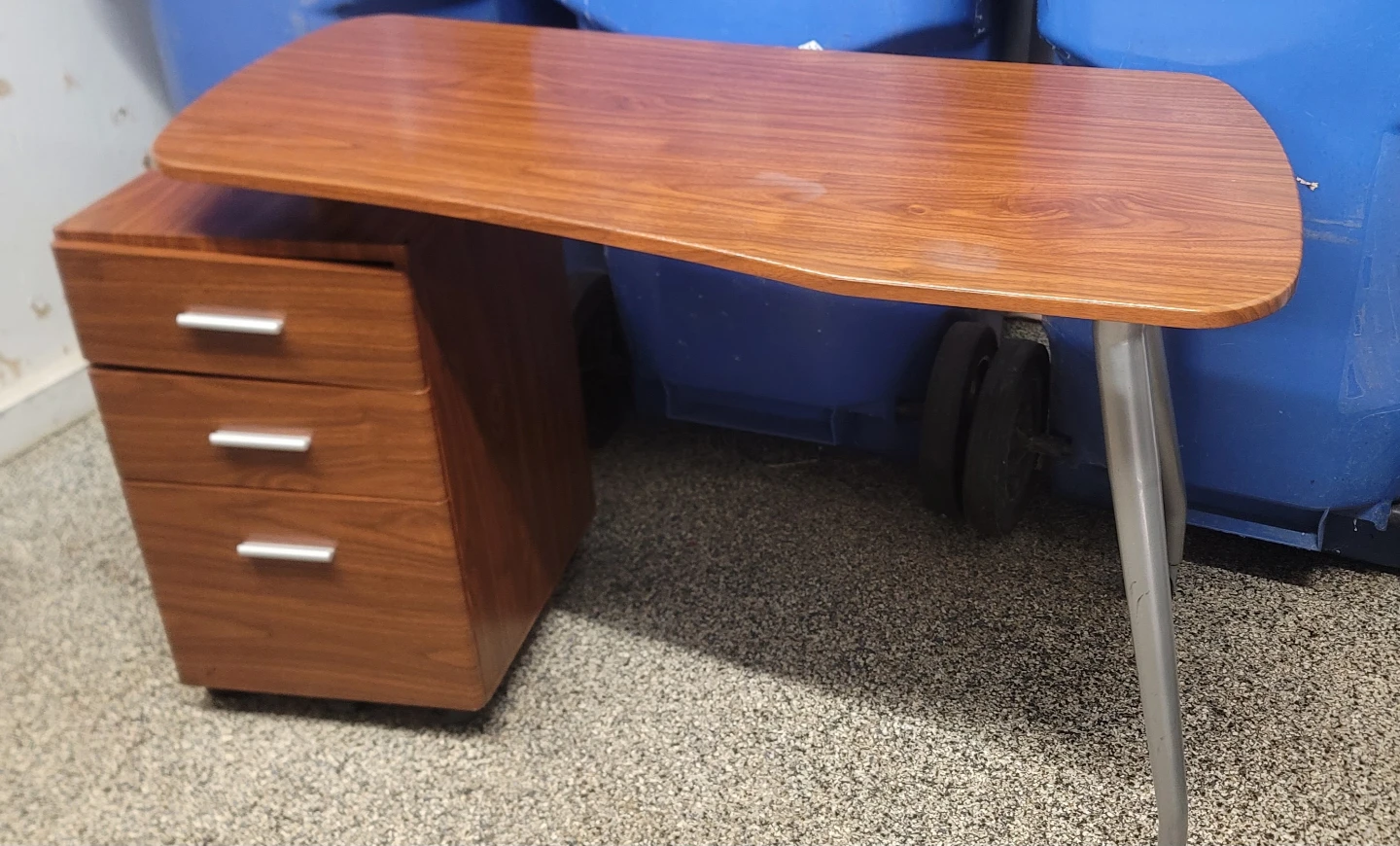 Modern Wood-Finish Desk with 3 Drawers
