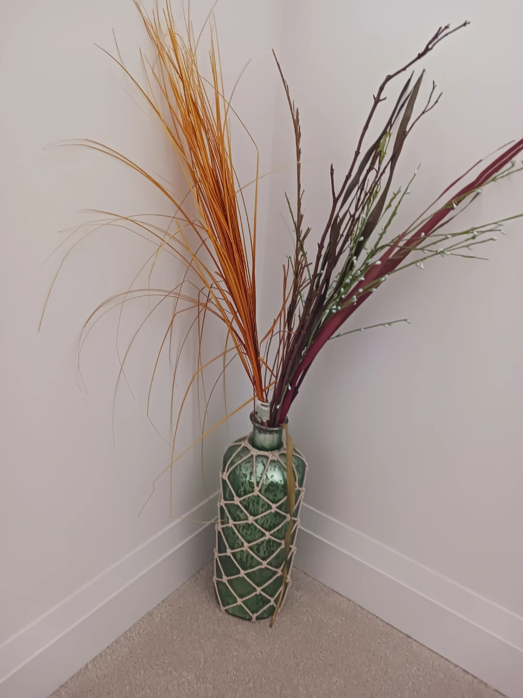 Green Glass Bottle Vase with Decorative Branches - photo 2