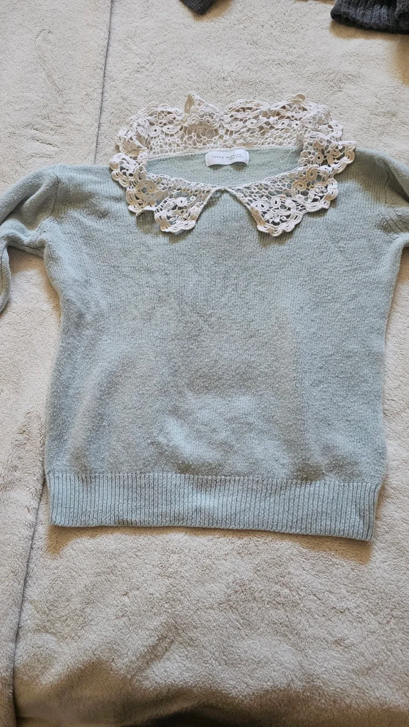 Tokyo Fashion light blue sweater with lace collar