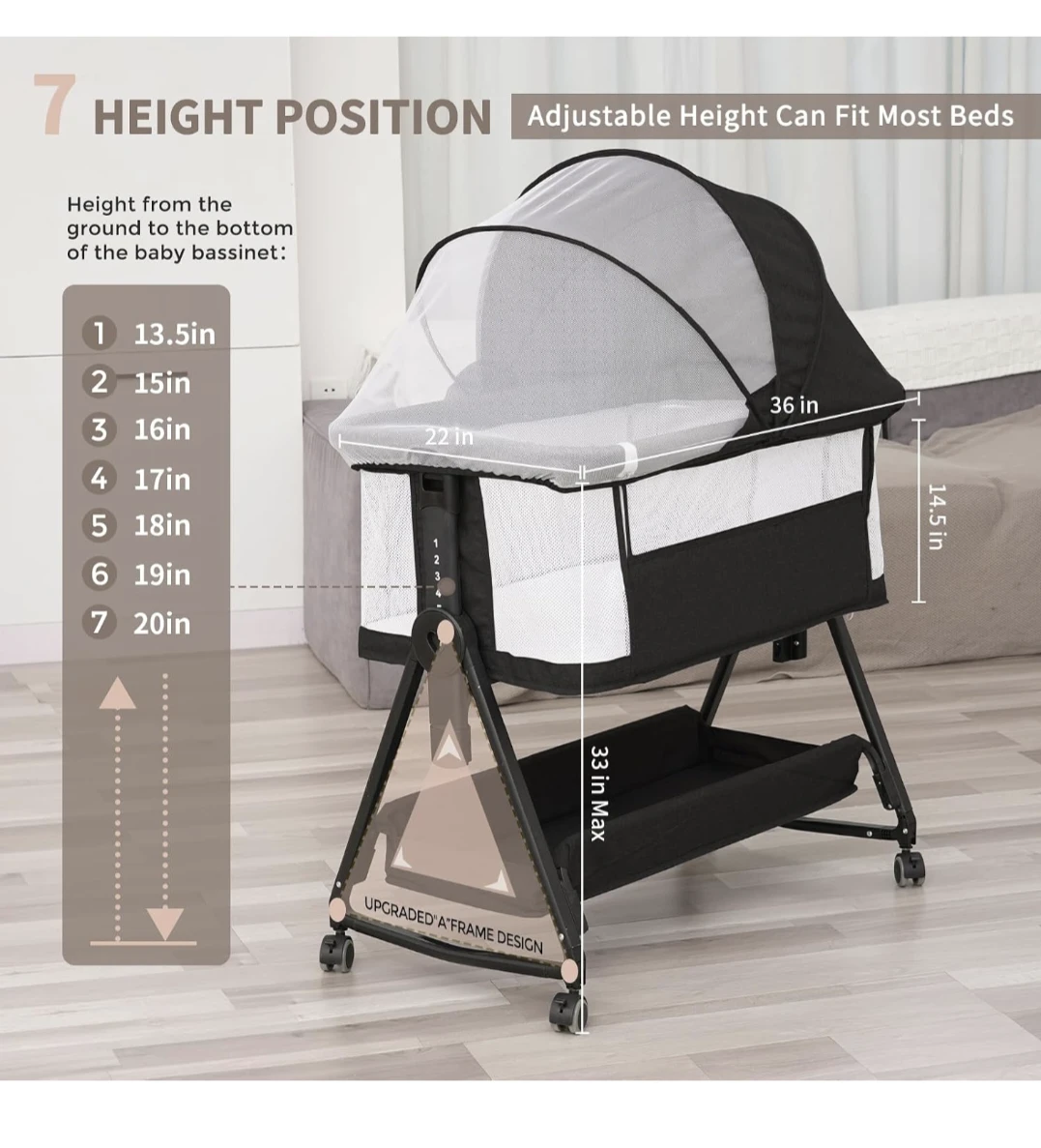 Baby Bedside Bassinet with Storage - photo 3