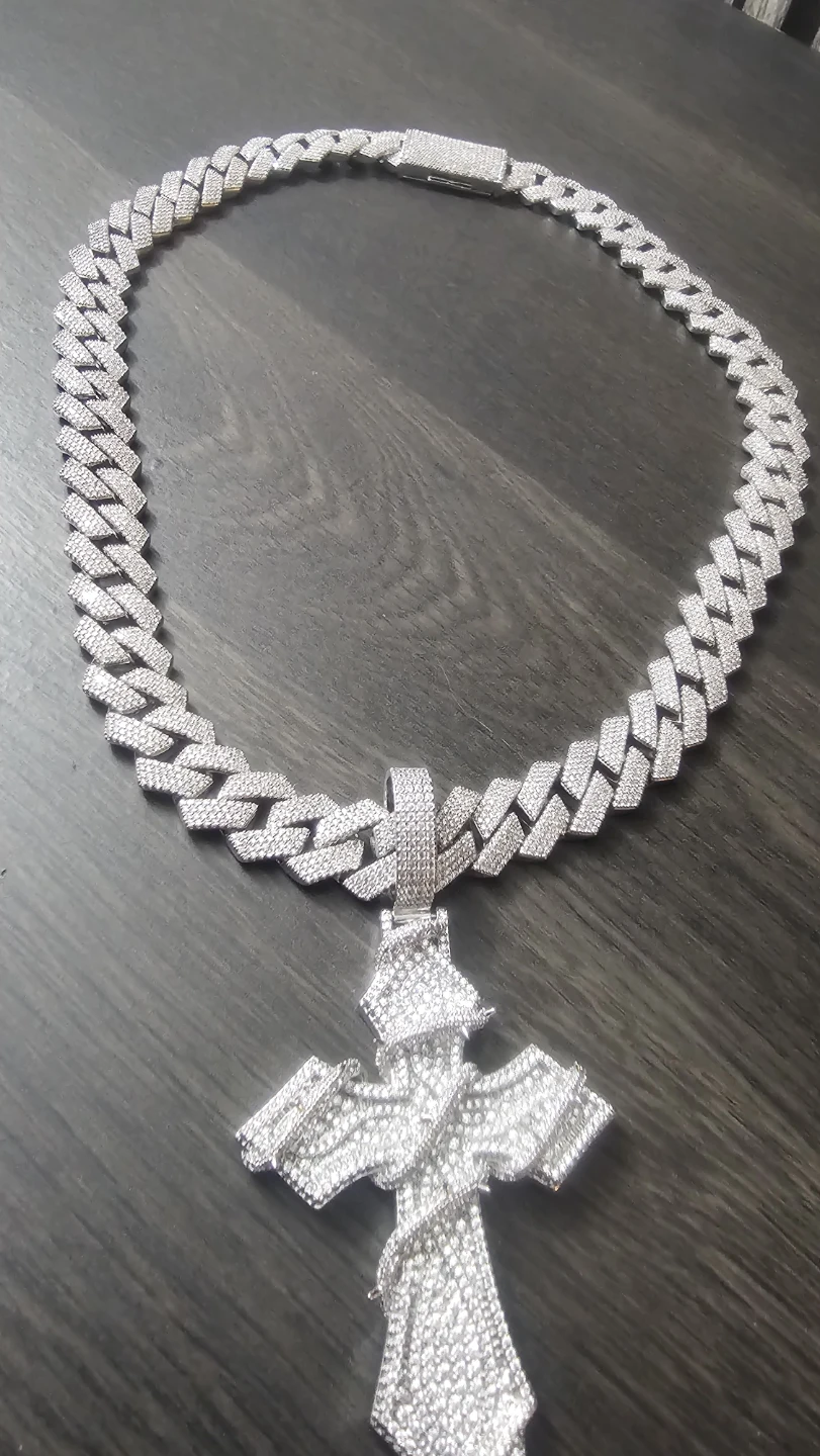 Iced Out Cuban Link Chain with Cross Pendant