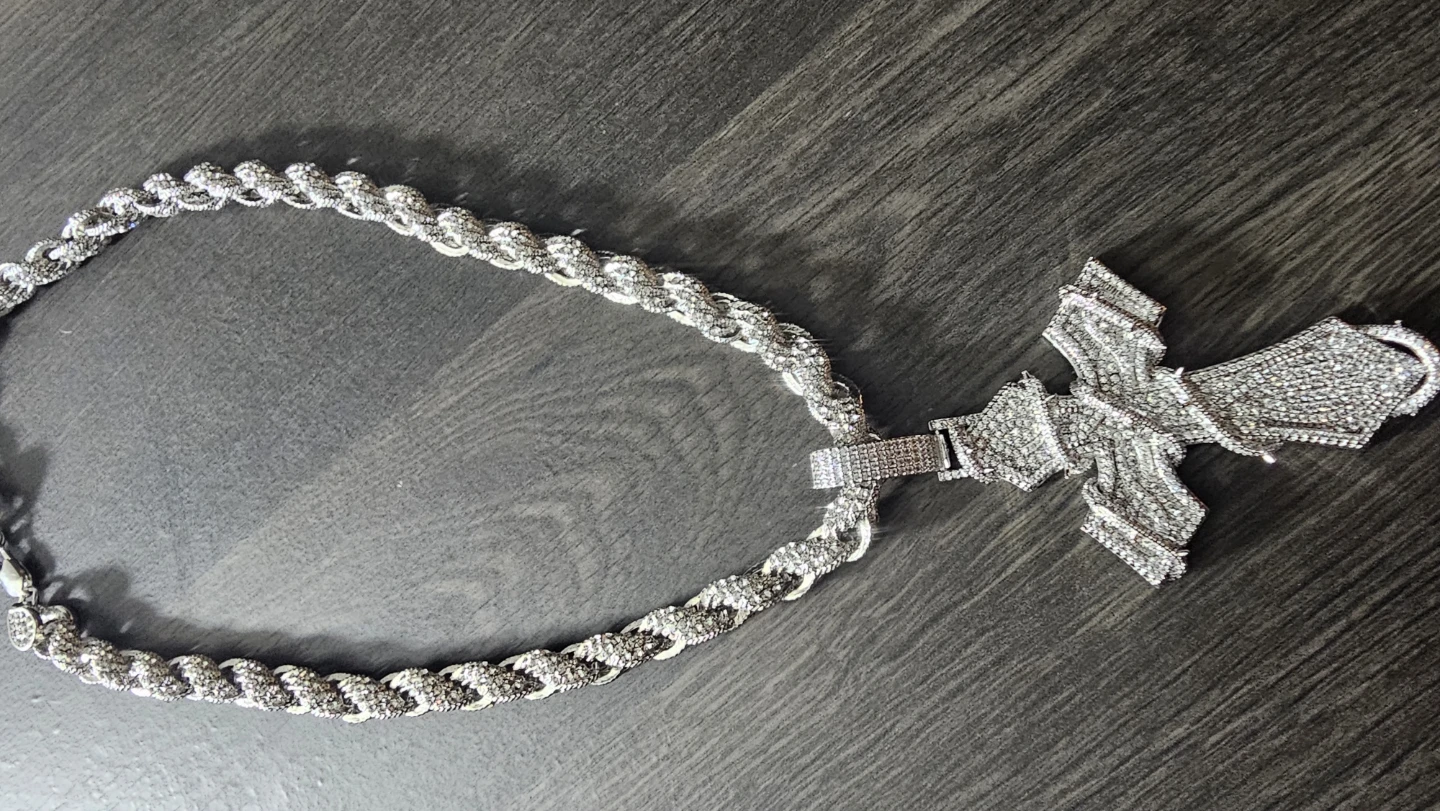Iced Out Rope Chain Necklace With Cross Pendant - photo 3