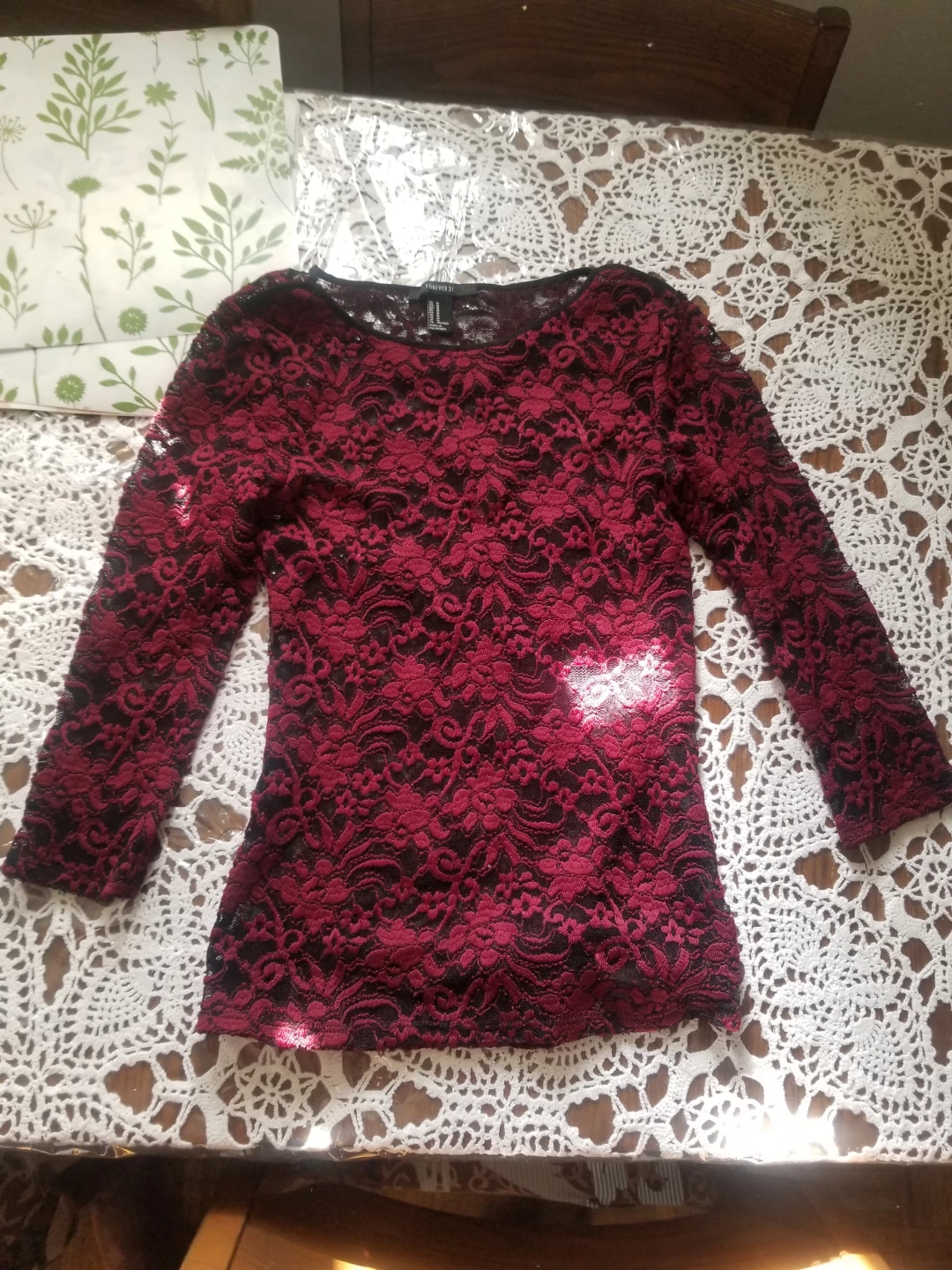 Forever 21 Burgundy Lace Long Sleeve Top