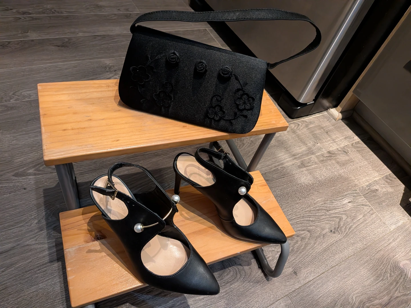 Impression Heels and Black Floral Clutch