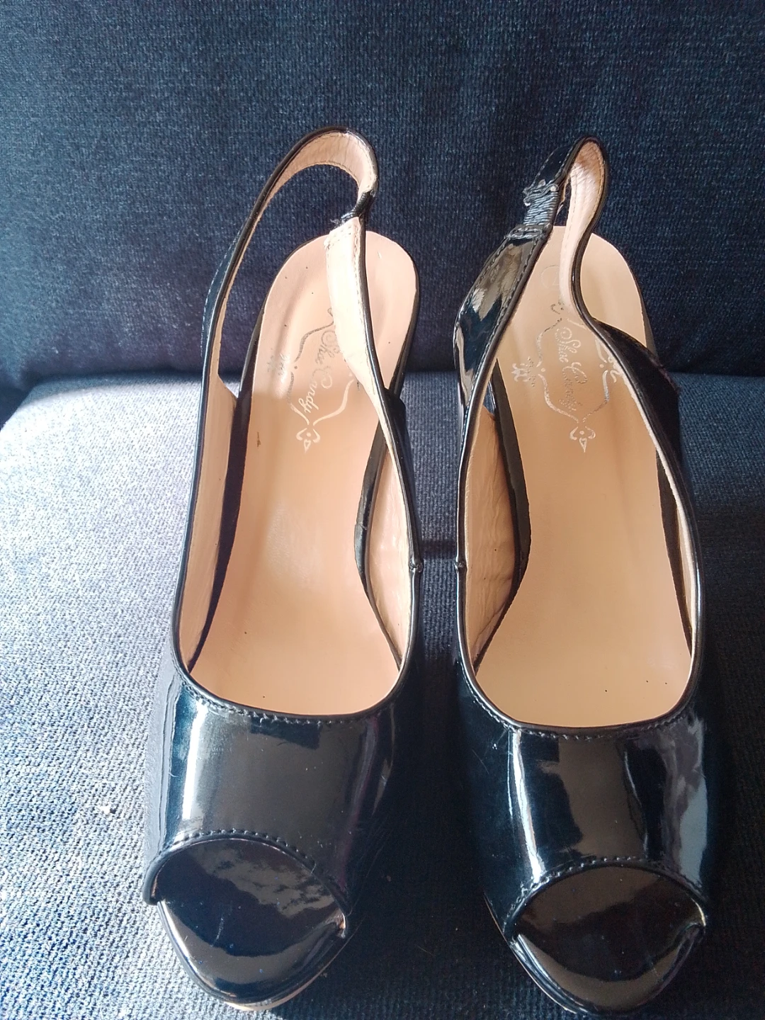 Shoe Candy Black Patent Slingback Heels