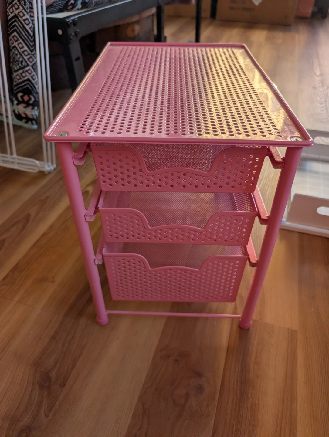 Pink 3-Tier Metal Mesh Storage Shelf