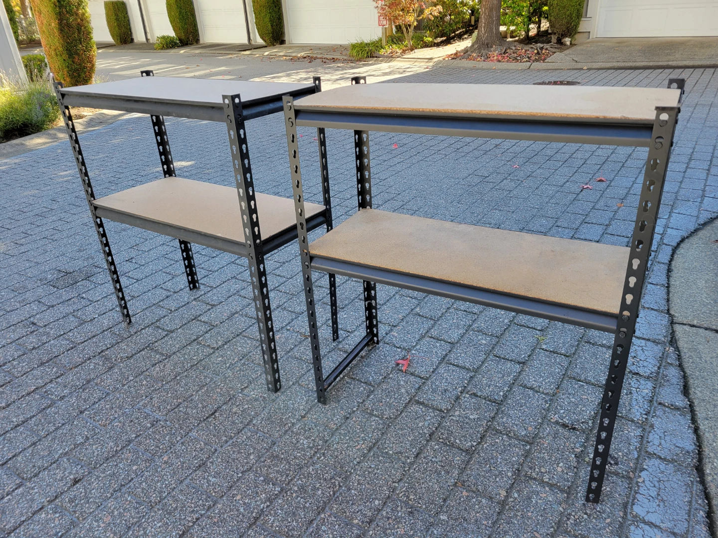 Set of 2 Metal & Wood 2-Tier Shelving Units / Workbenches - photo 3