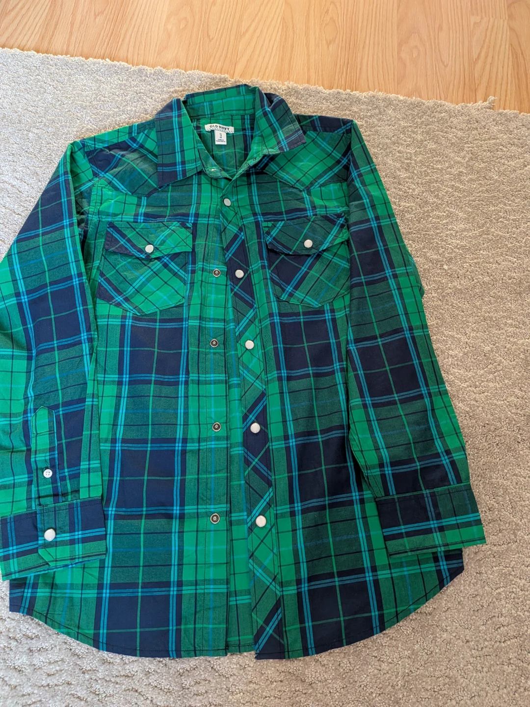 Old Navy Green Plaid Button-Down Shirt