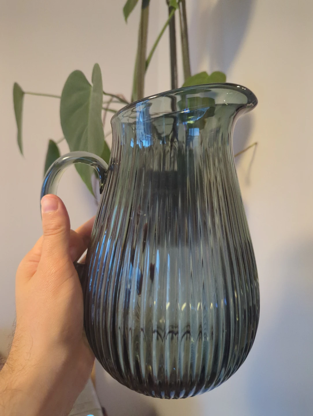 Ribbed Blue Glass Pitcher