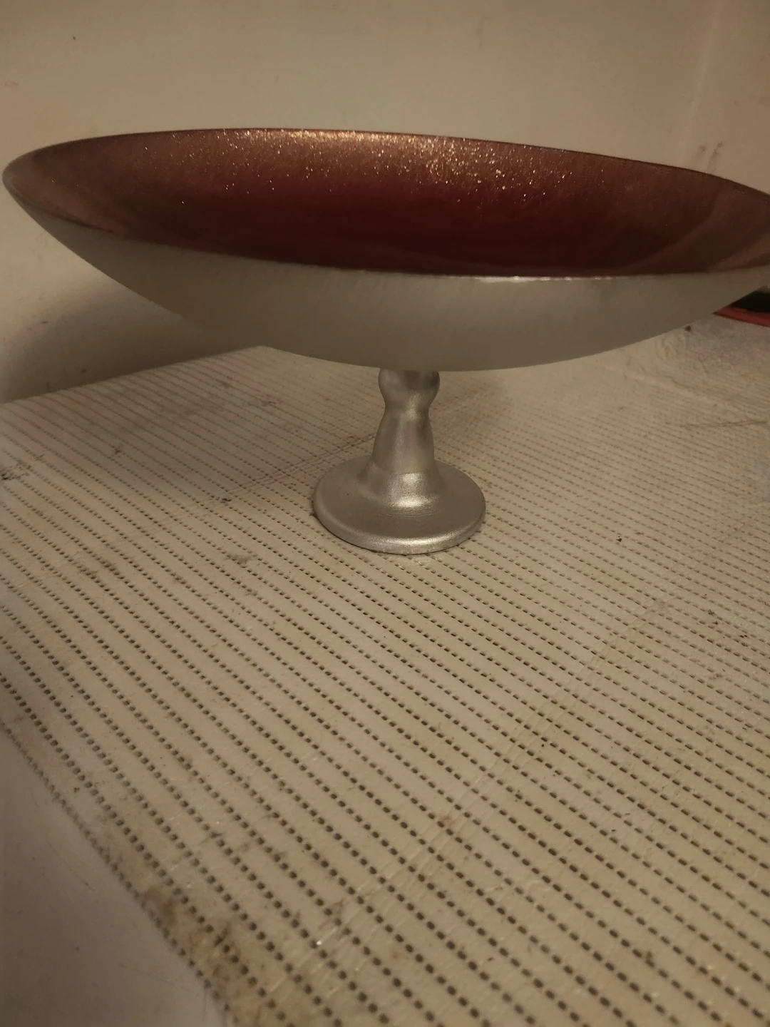 Decorative Red and Silver Pedestal Bowl
