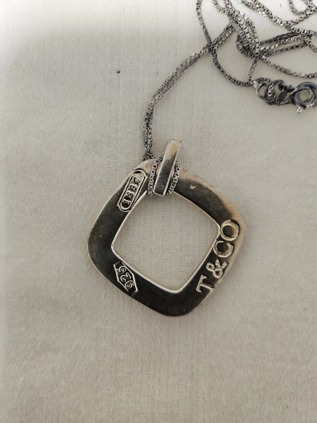 18" Tiffany & Co. 925 Silver 1837 Vintage Square Necklace