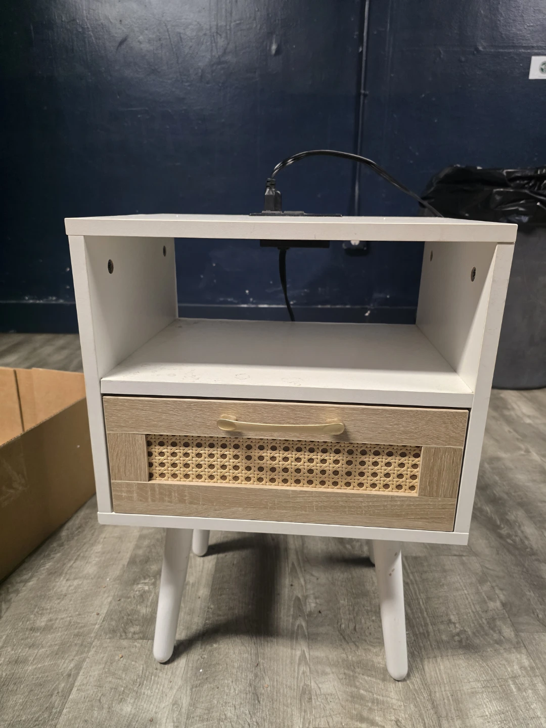 Rattan Nightstand with Built-in Power Outlet